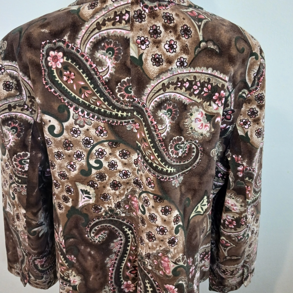 Vintage Larry Levine Woman 18W Brown Paisley Corduroy Blazer Jacket Stretch - Picture 4 of 15